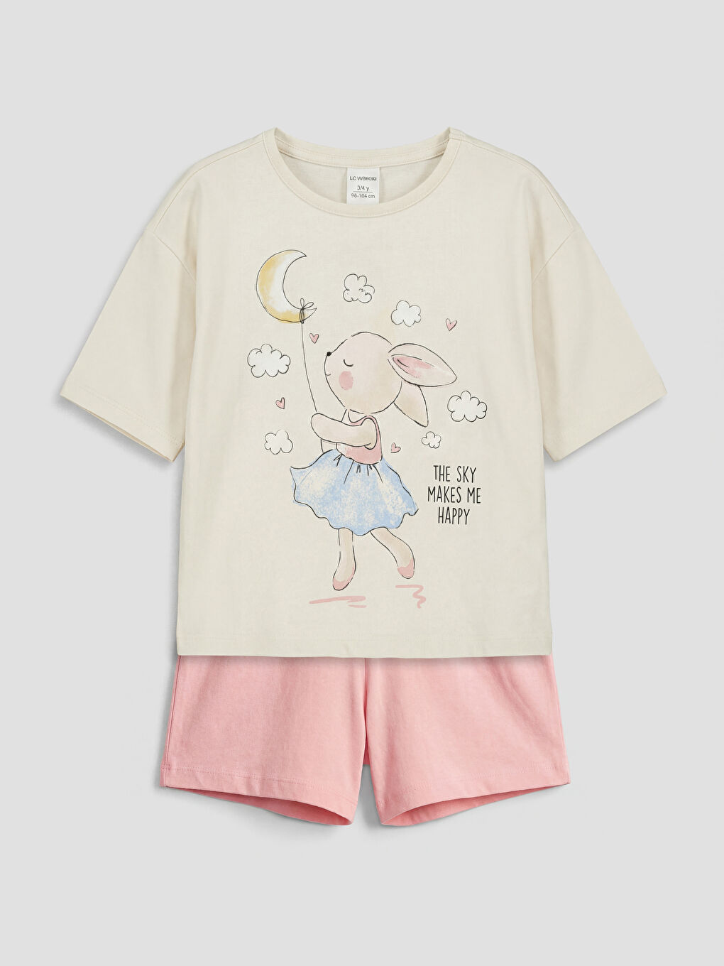 Pembe Baskılı Kız Çocuk Şortlu Pijama Takımı