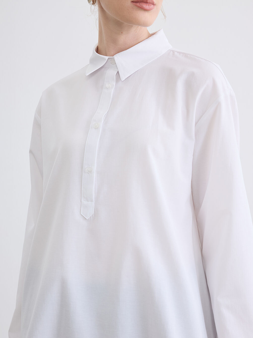 Beyaz Gömlek Yaka Poplin Kadın Tunik-2