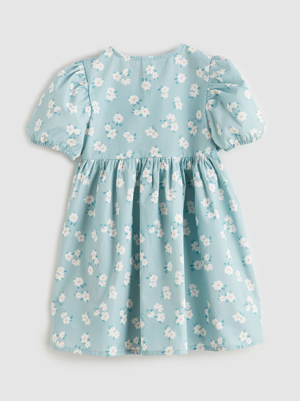 Yeşil Çiçekli Fırfırlı Kız Çocuk Elbise-1