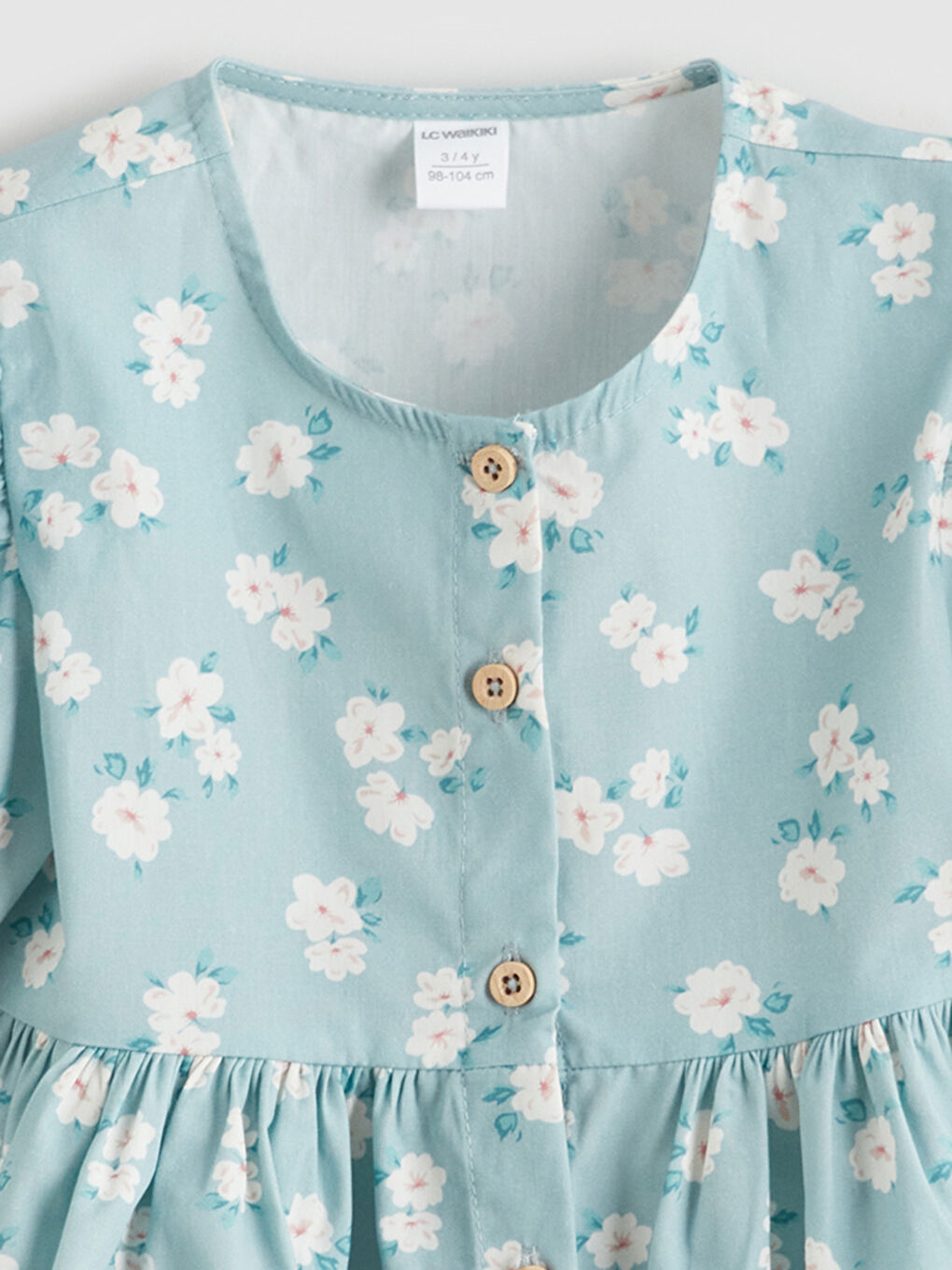 Yeşil Çiçekli Fırfırlı Kız Çocuk Elbise-2