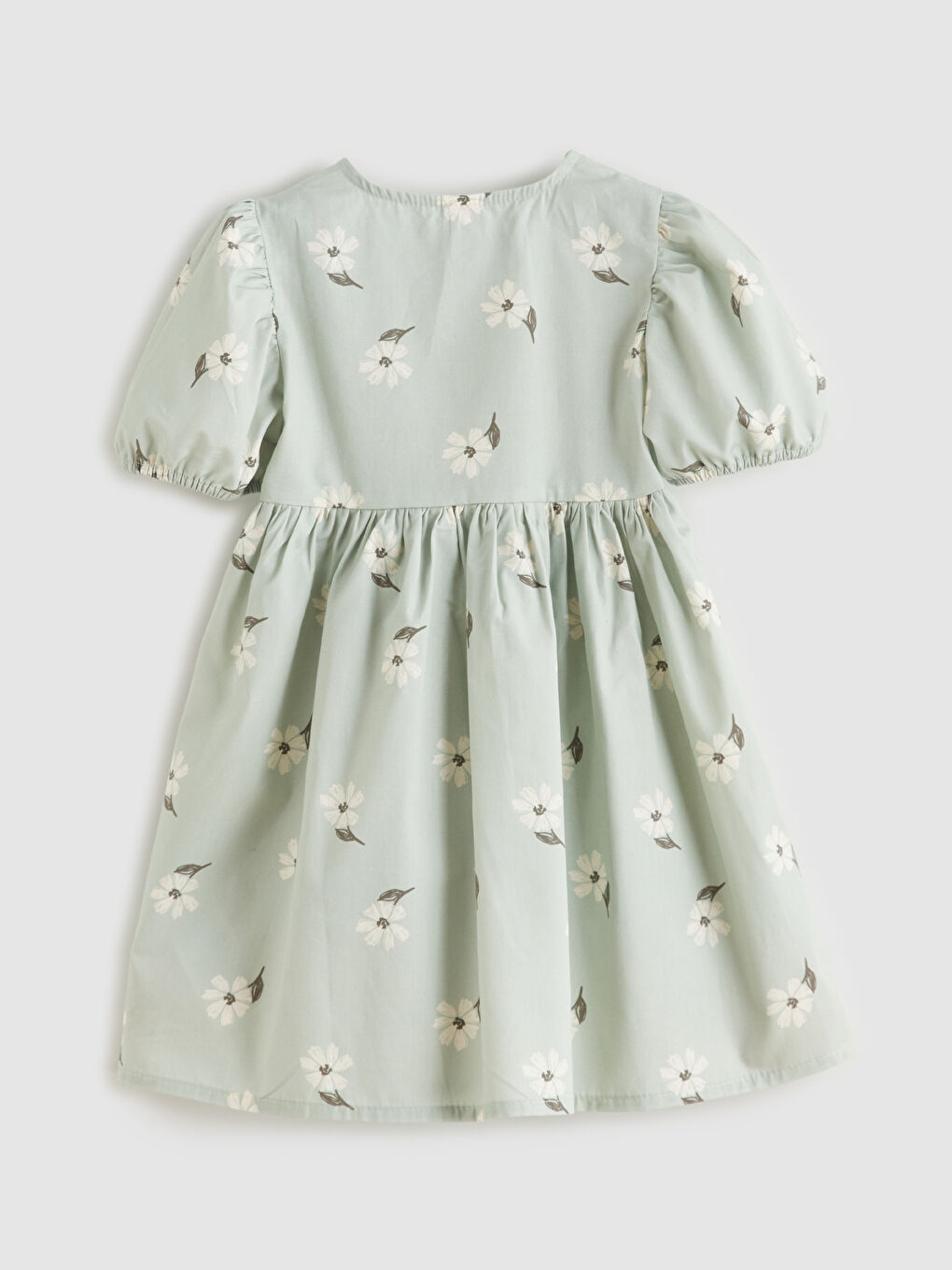 Haki Çiçekli Fırfırlı Kız Çocuk Elbise-1