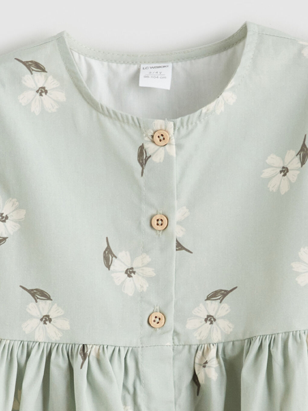 Haki Çiçekli Fırfırlı Kız Çocuk Elbise-2