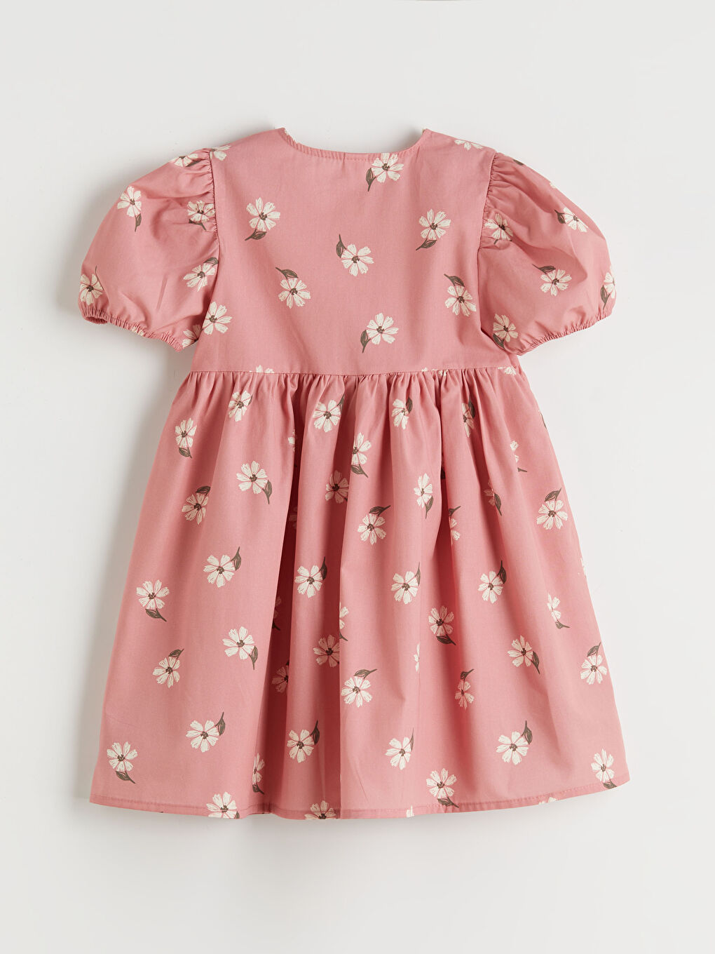 Pembe Çiçekli Kız Çocuk Fırfırlı Elbise-1