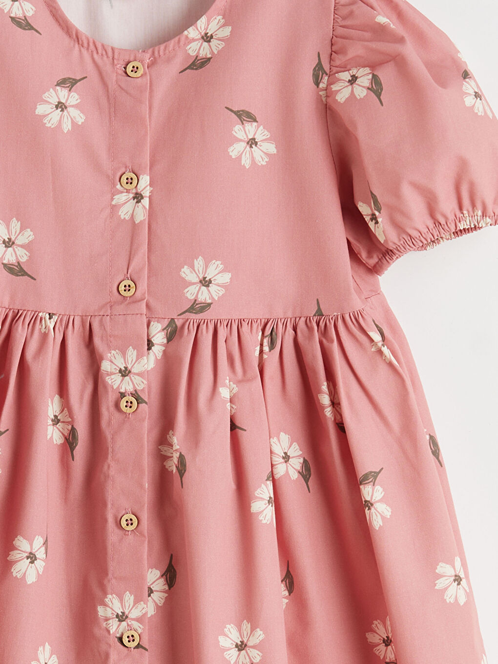 Pembe Çiçekli Kız Çocuk Fırfırlı Elbise-2