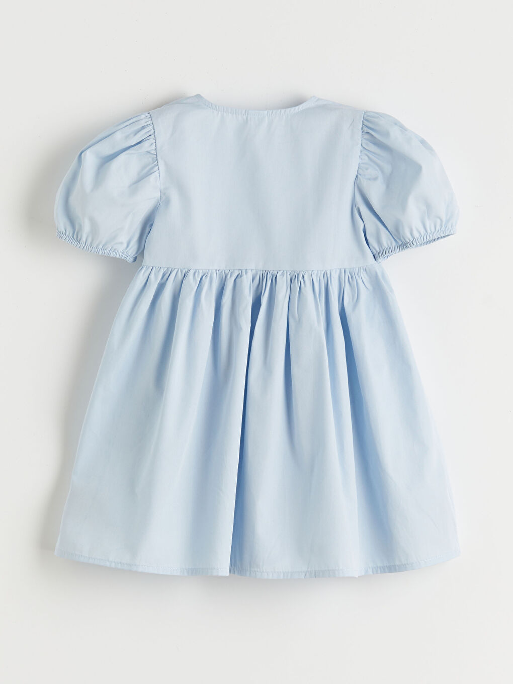 Mavi Balon Kollu Kız Çocuk Fırfırlı Elbise-1