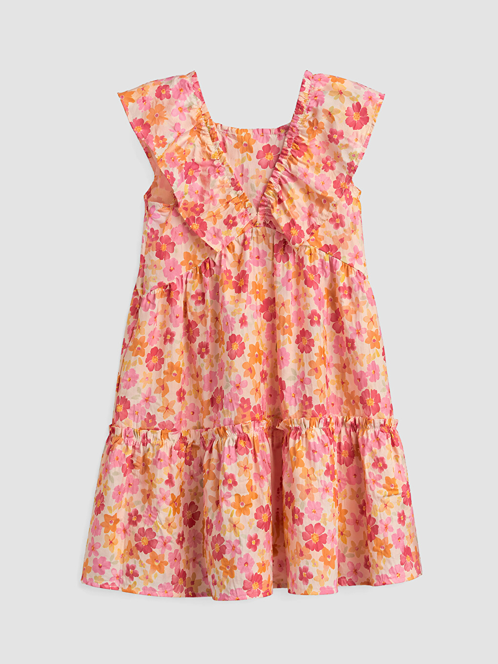 Square Neck Ruffled Floral Girls' Dress-1