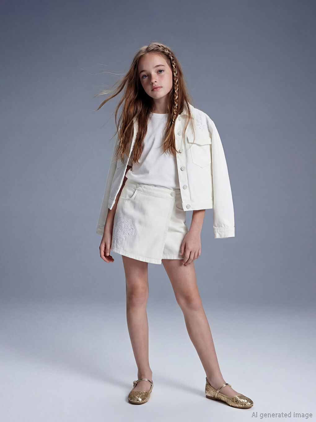 Jupe-culotte en denim ornée de pierres pour filles