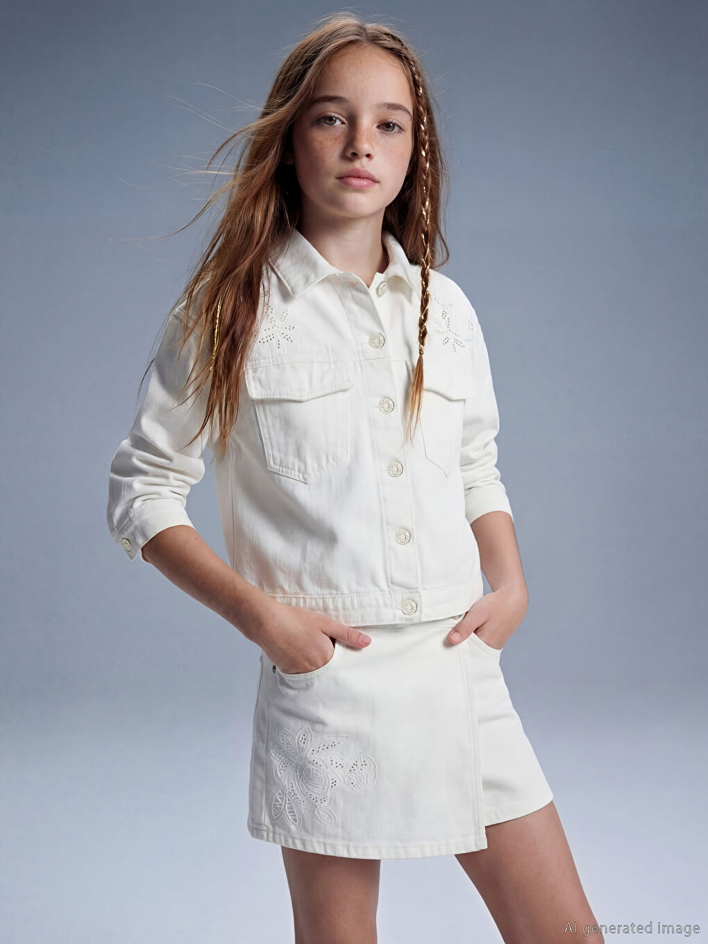 Jupe-culotte en denim ornée de pierres pour filles-1