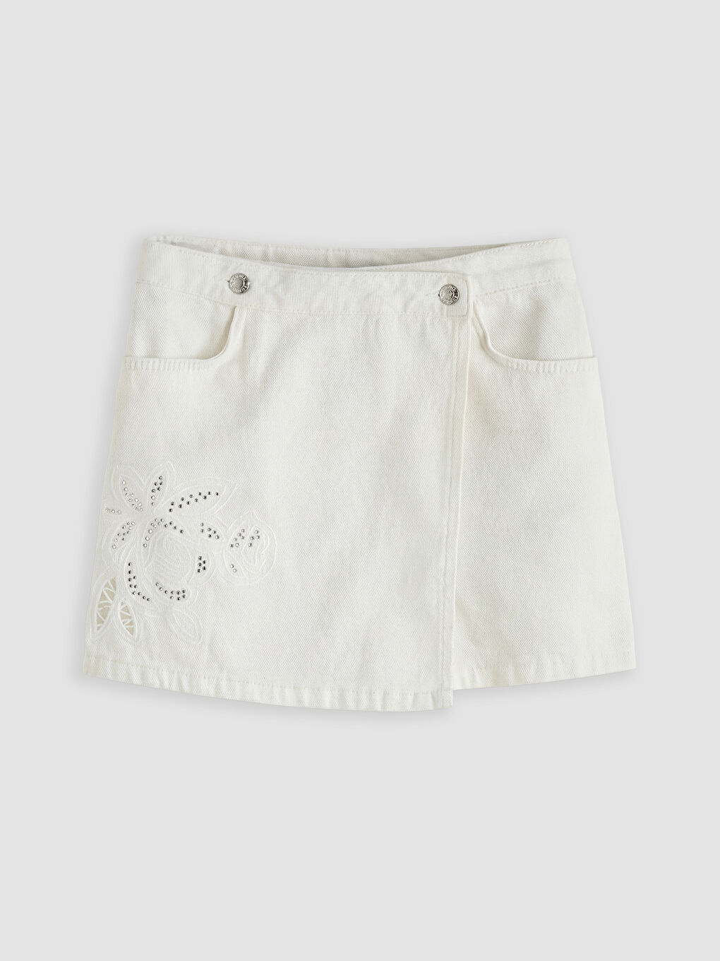 Jupe-culotte en denim ornée de pierres pour filles-7