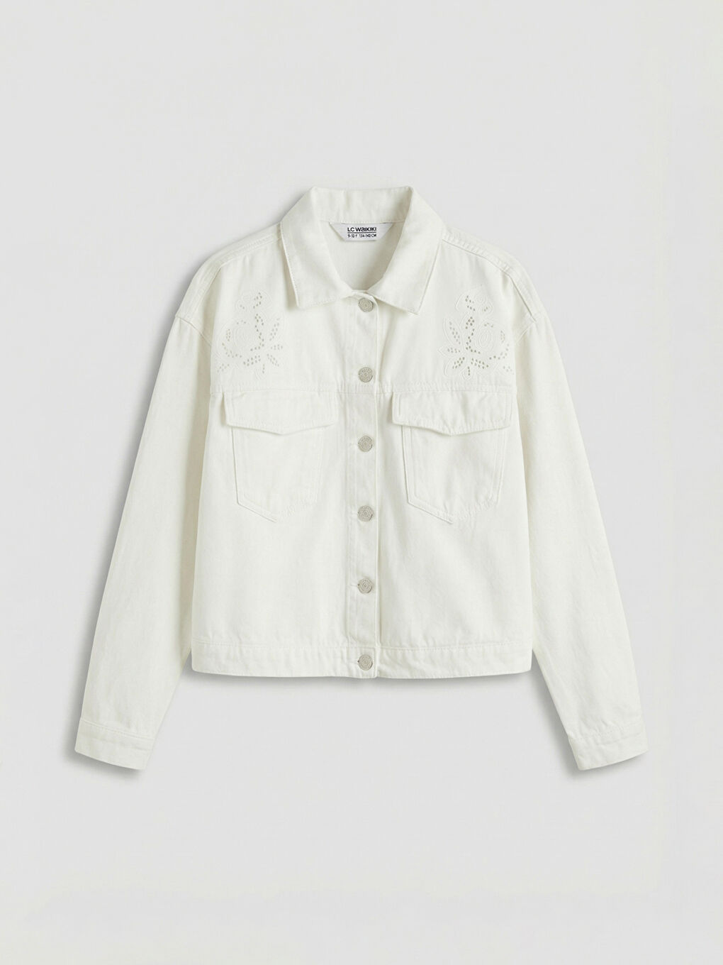 Ekru Fisto Detaylı Kız Çocuk Jean Ceket