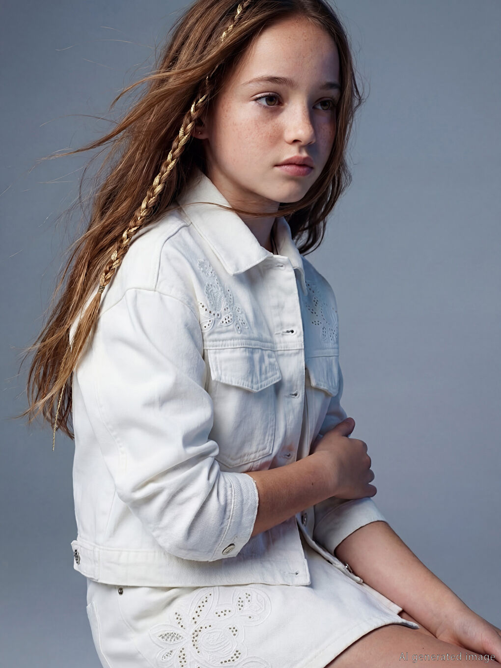 Eyelet Detailed Girls' Jean Jacket-1