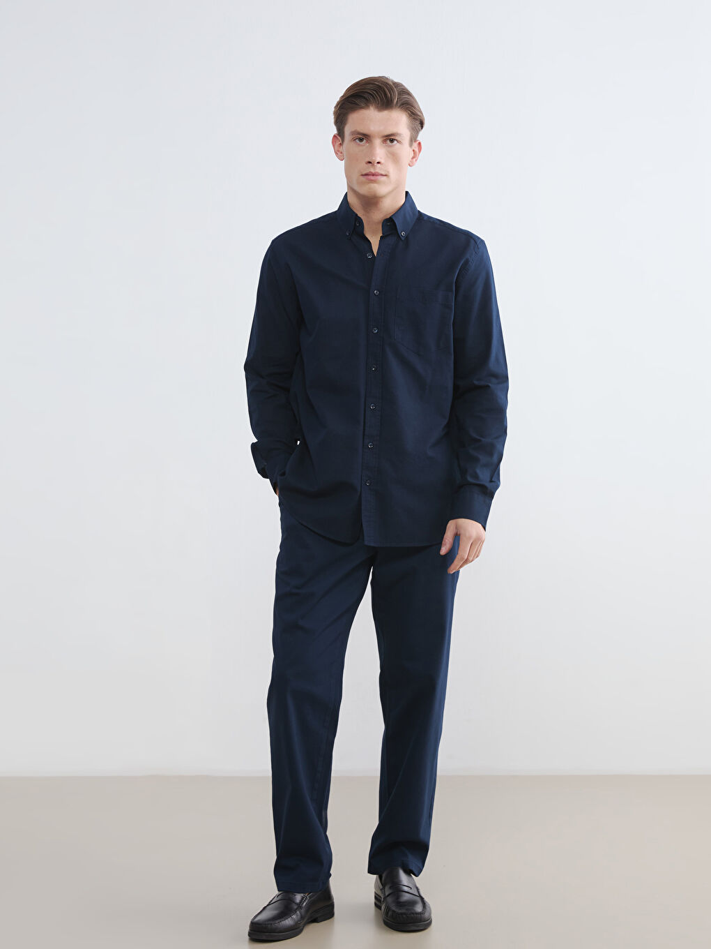 Lacivert Standart Kalıp Armürlü Erkek Pantolon-1