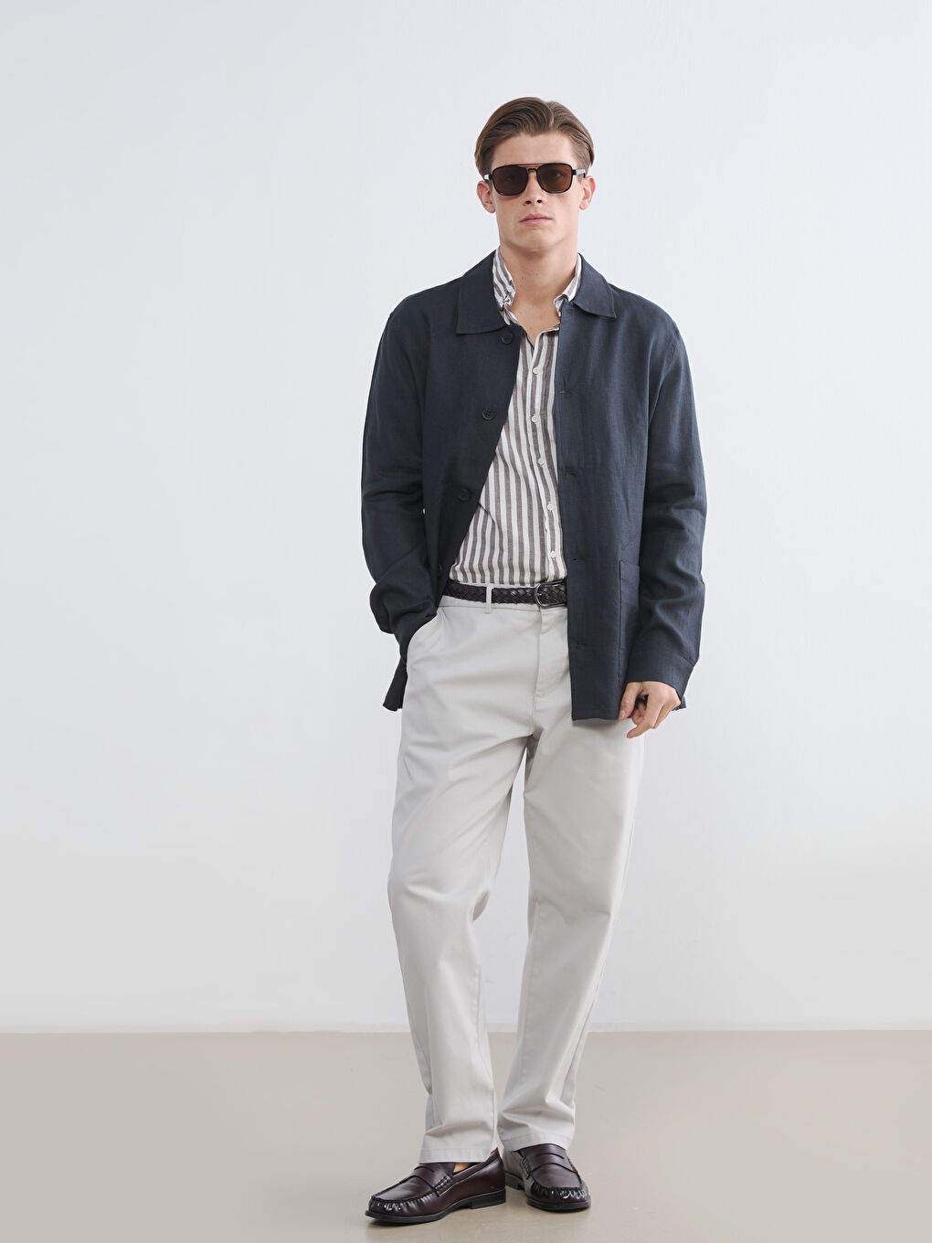 Gri Standart Kalıp Armürlü Erkek Pantolon