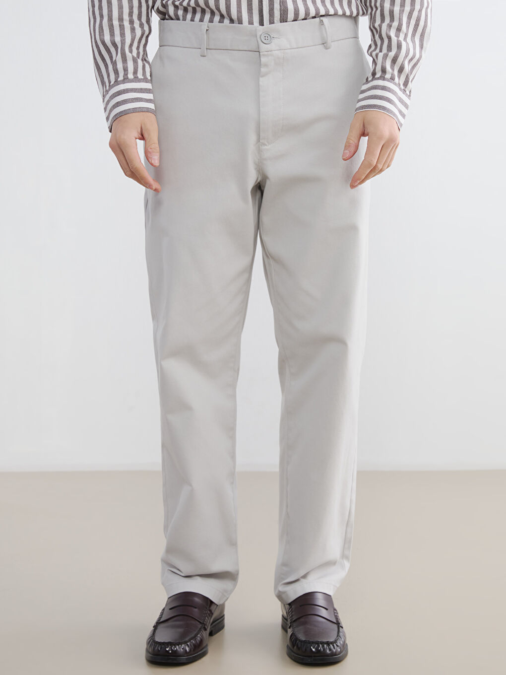 Gri Standart Kalıp Armürlü Erkek Pantolon-1