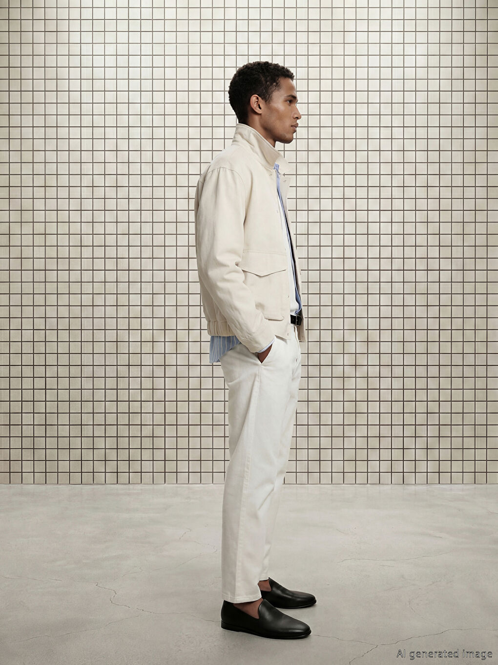 Ekru Standart Kalıp Armürlü Erkek Pantolon