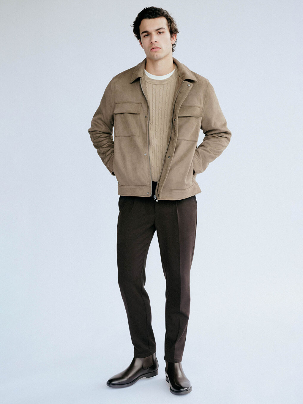 Kahverengi Standart Kalıp Erkek Pantolon-1