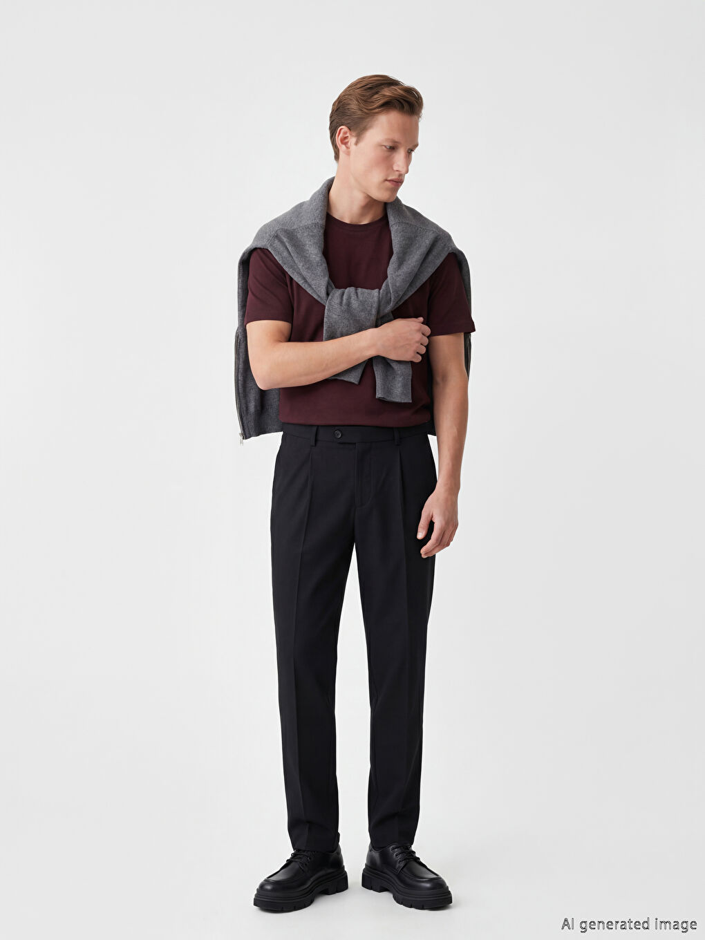 Siyah Regular Fit Erkek Pileli Kumaş Pantolon