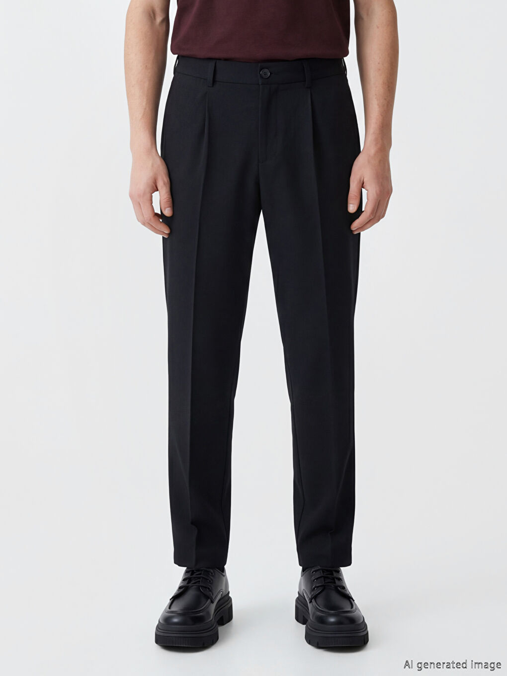 Siyah Regular Fit Erkek Pileli Kumaş Pantolon-1