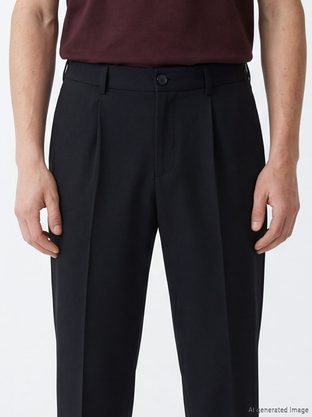 Siyah Regular Fit Erkek Pileli Kumaş Pantolon-2