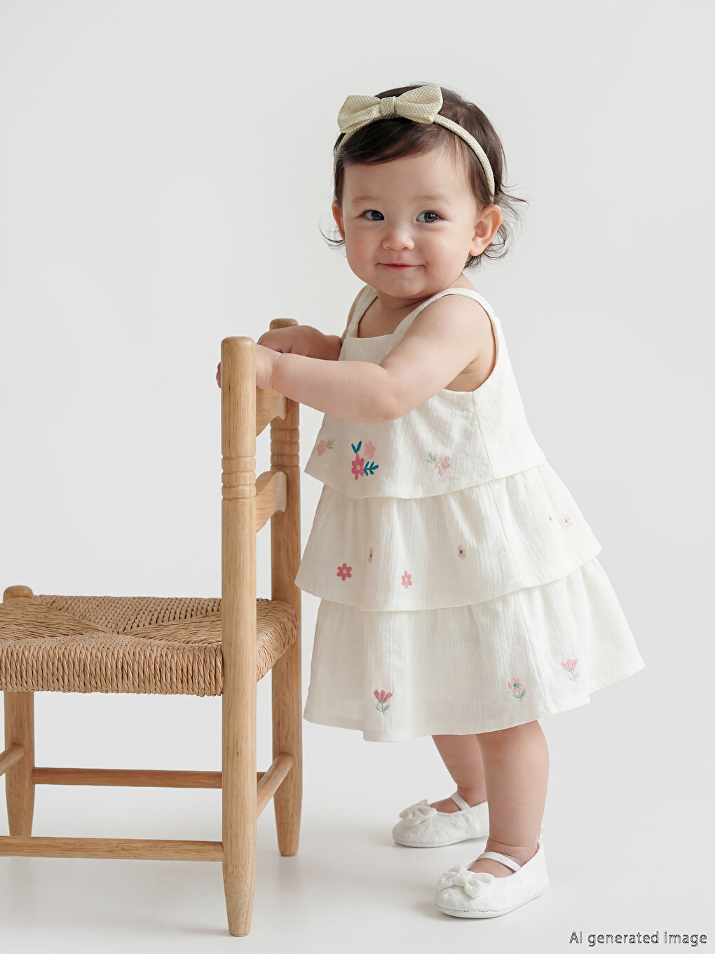 Square Neck Embroidered Baby Girls' Structured Dress-1