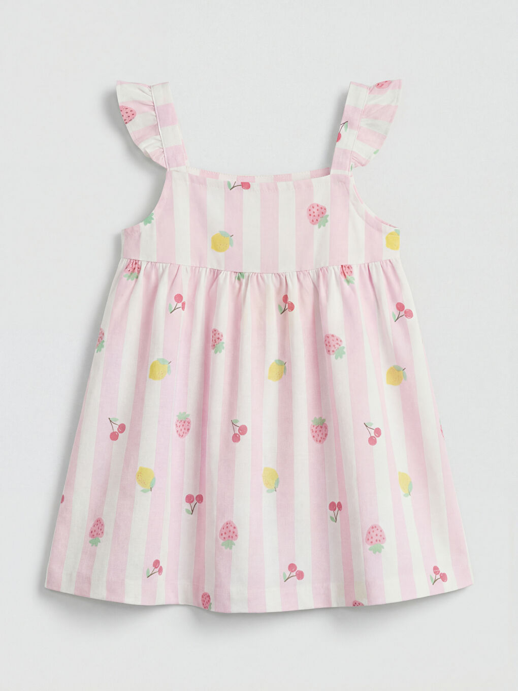 Ekru Kare Yaka Fırfırlı Kız Bebek Elbise