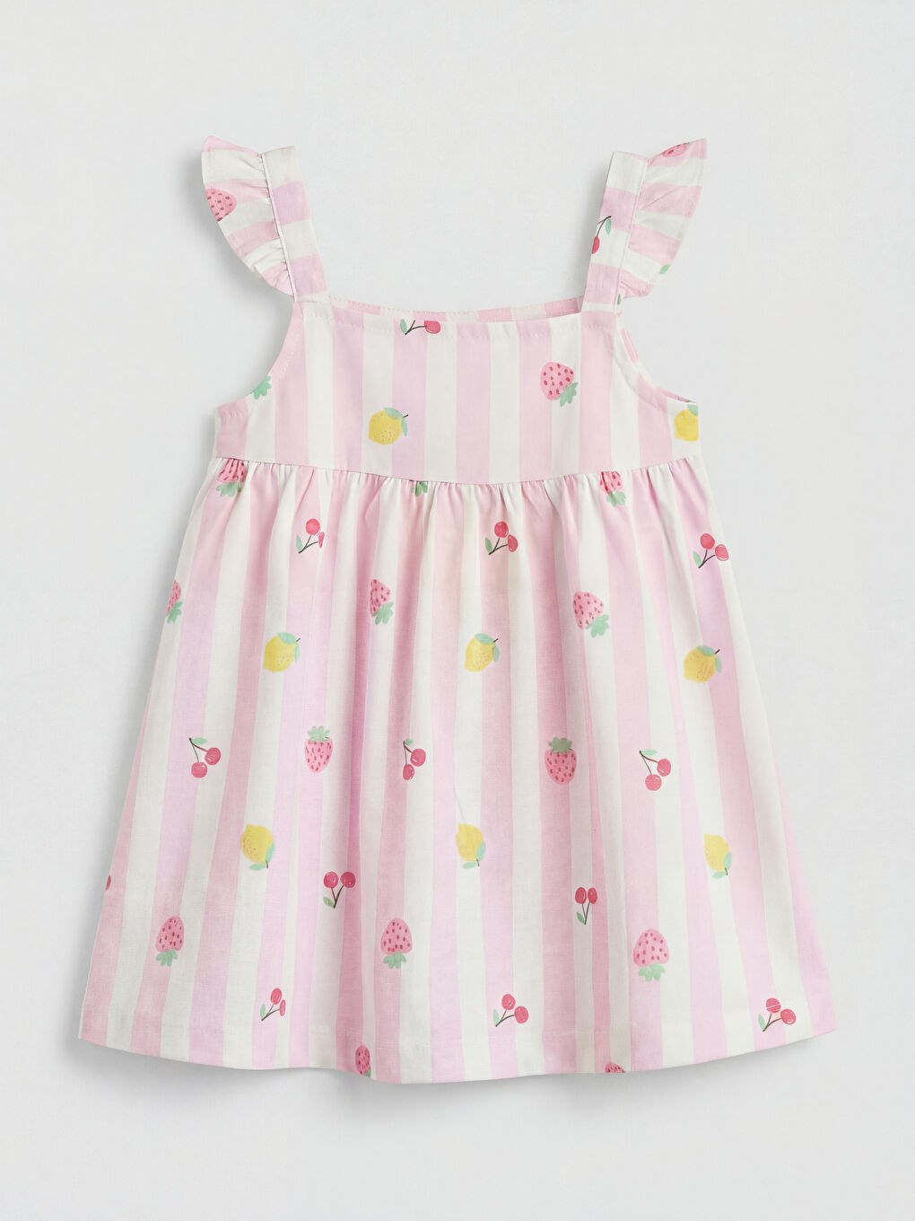 Ekru Kare Yaka Fırfırlı Kız Bebek Elbise-1