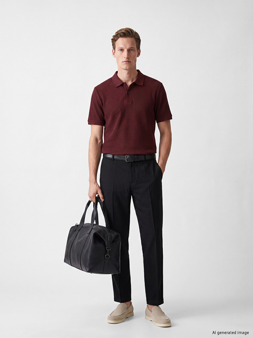 Regular Fit muške pantalone od materijala sa izgledom lana