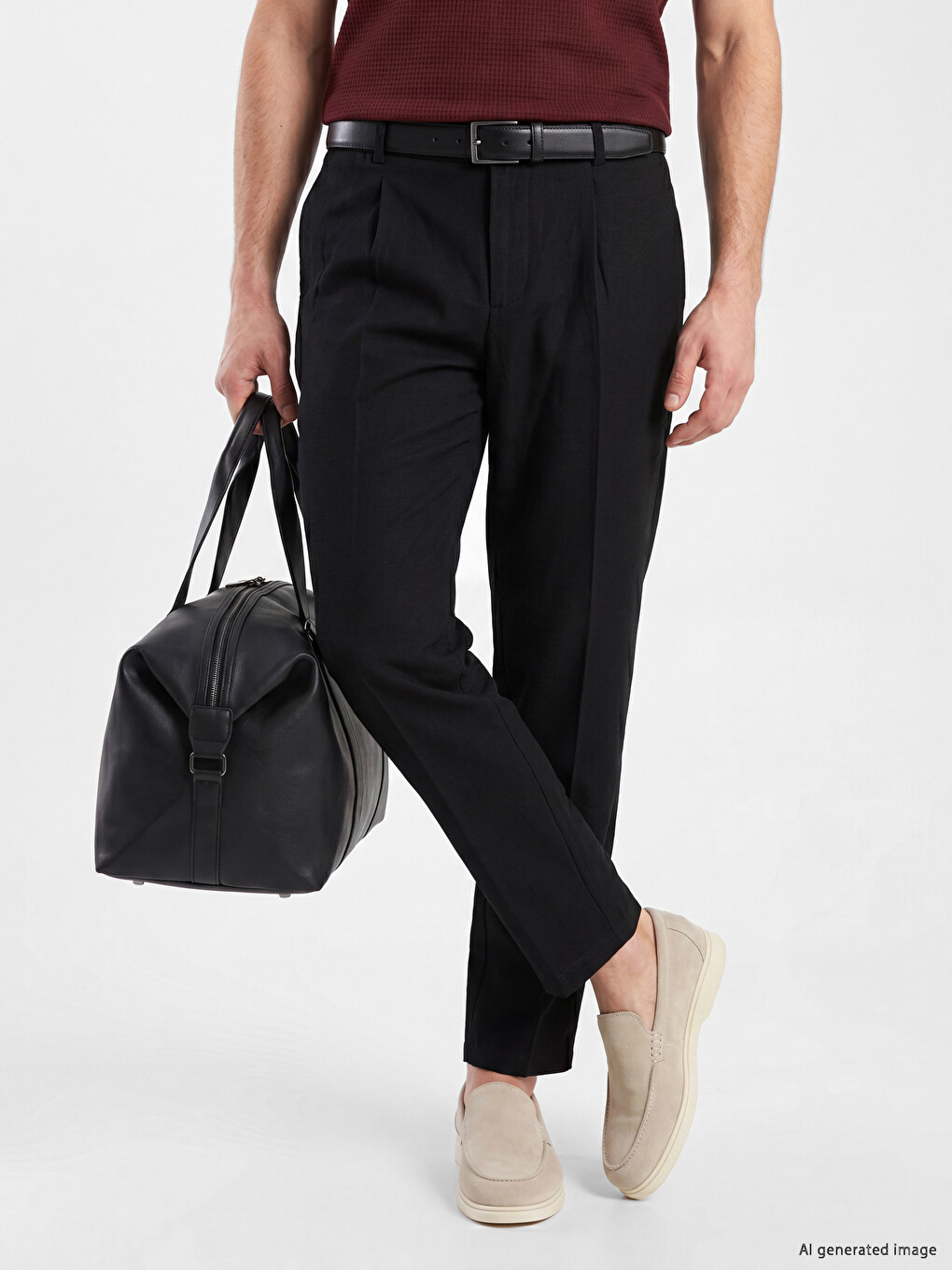 Regular Fit muške pantalone od materijala sa izgledom lana-1