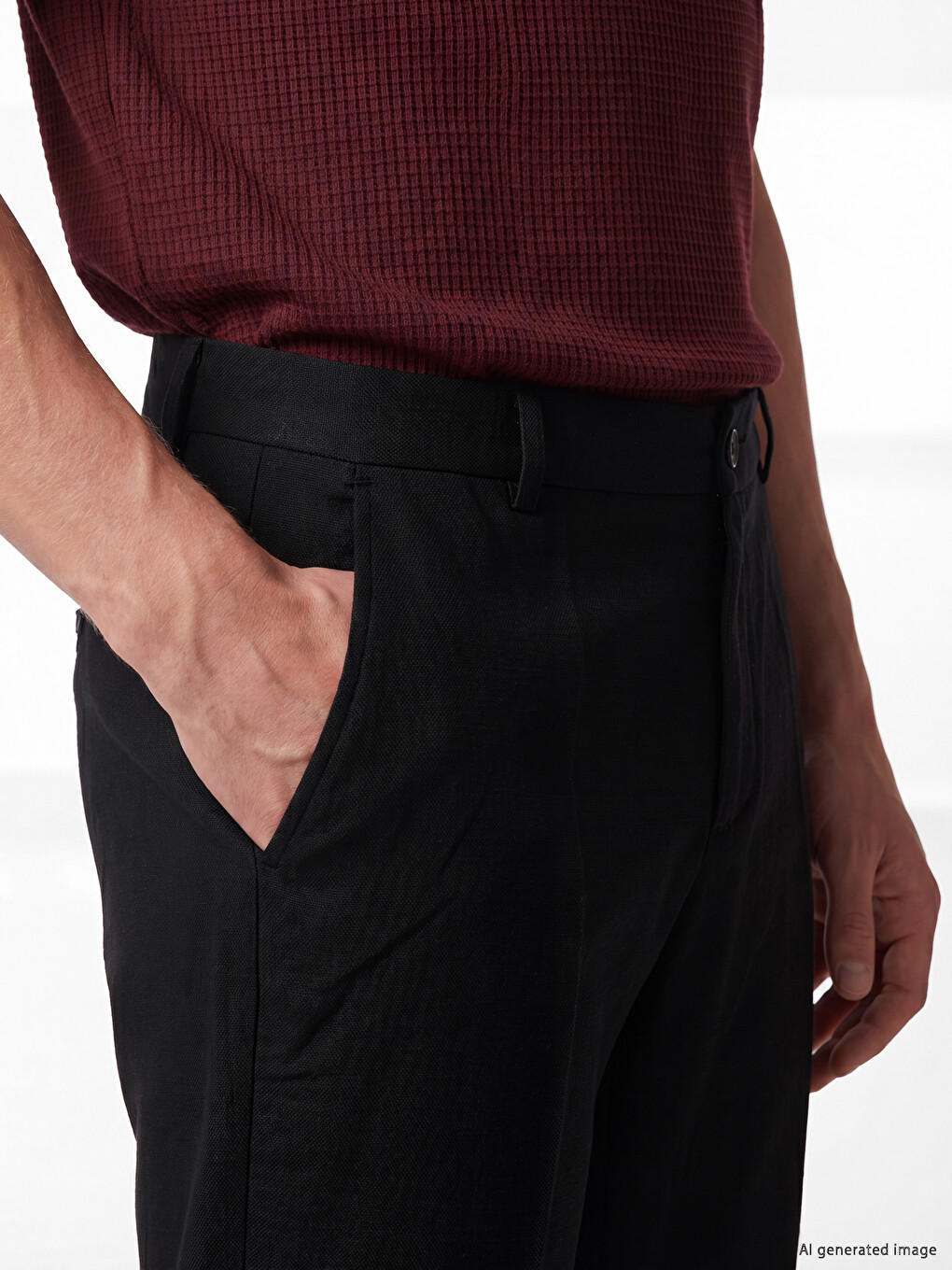 Regular Fit muške pantalone od materijala sa izgledom lana-2