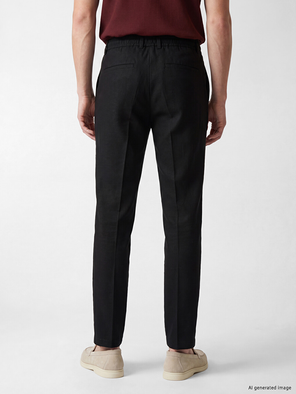 Regular Fit muške pantalone od materijala sa izgledom lana-3