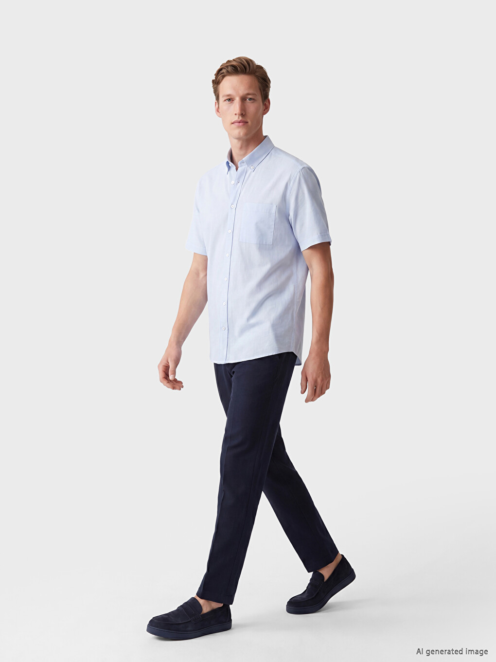 Lacivert Regular Fit Keten Görünümlü Erkek Pantolon