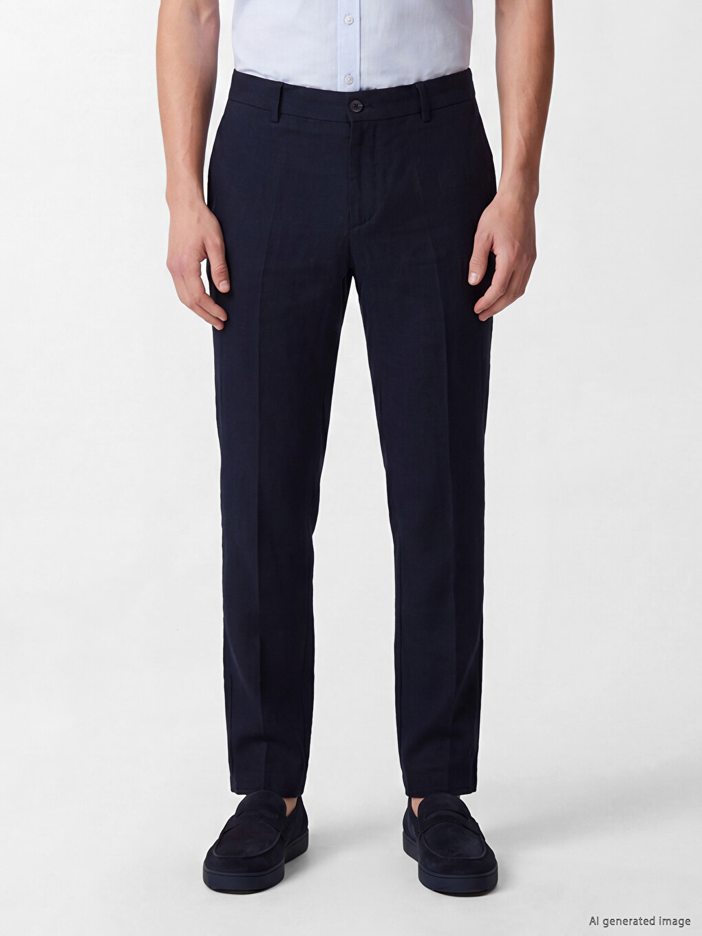 Lacivert Regular Fit Keten Görünümlü Erkek Pantolon-1