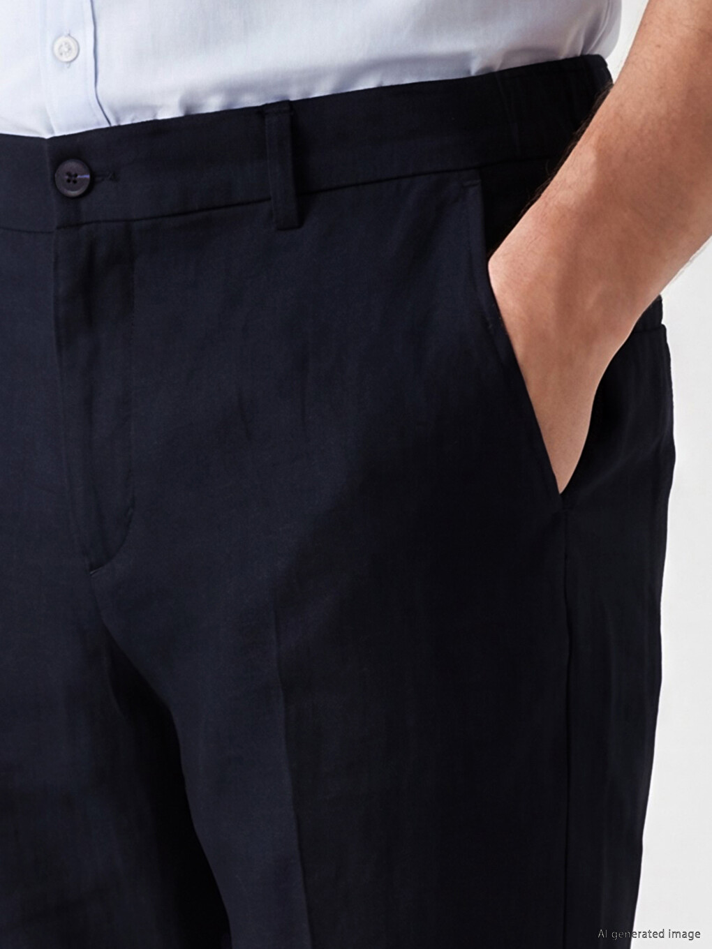 Lacivert Regular Fit Keten Görünümlü Erkek Pantolon-2