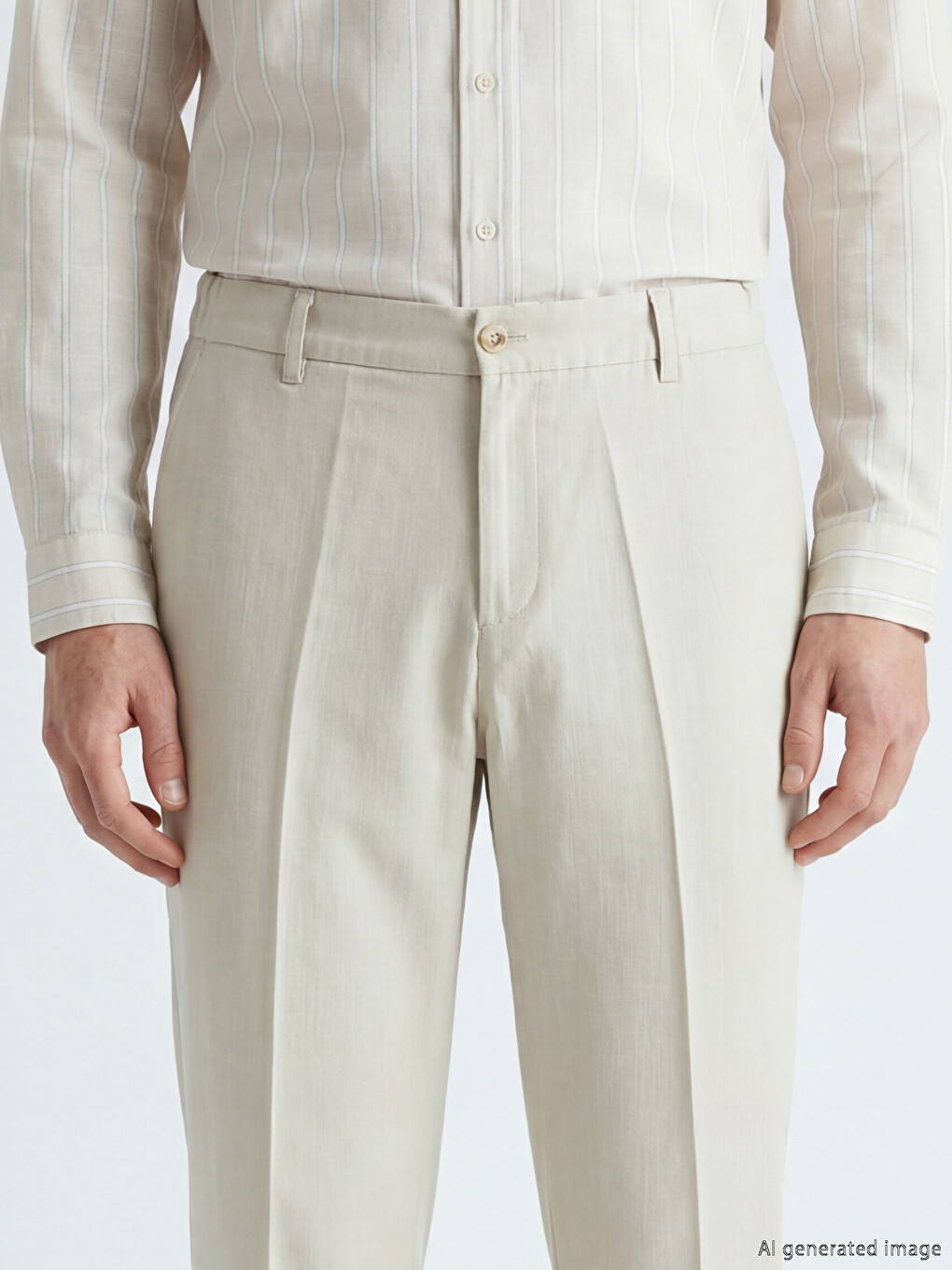 Bej Regular Fit Keten Görünümlü Erkek Pantolon-2