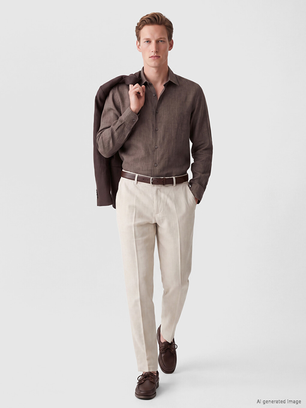 Regular Fit Linen-look Men's Trousers-2