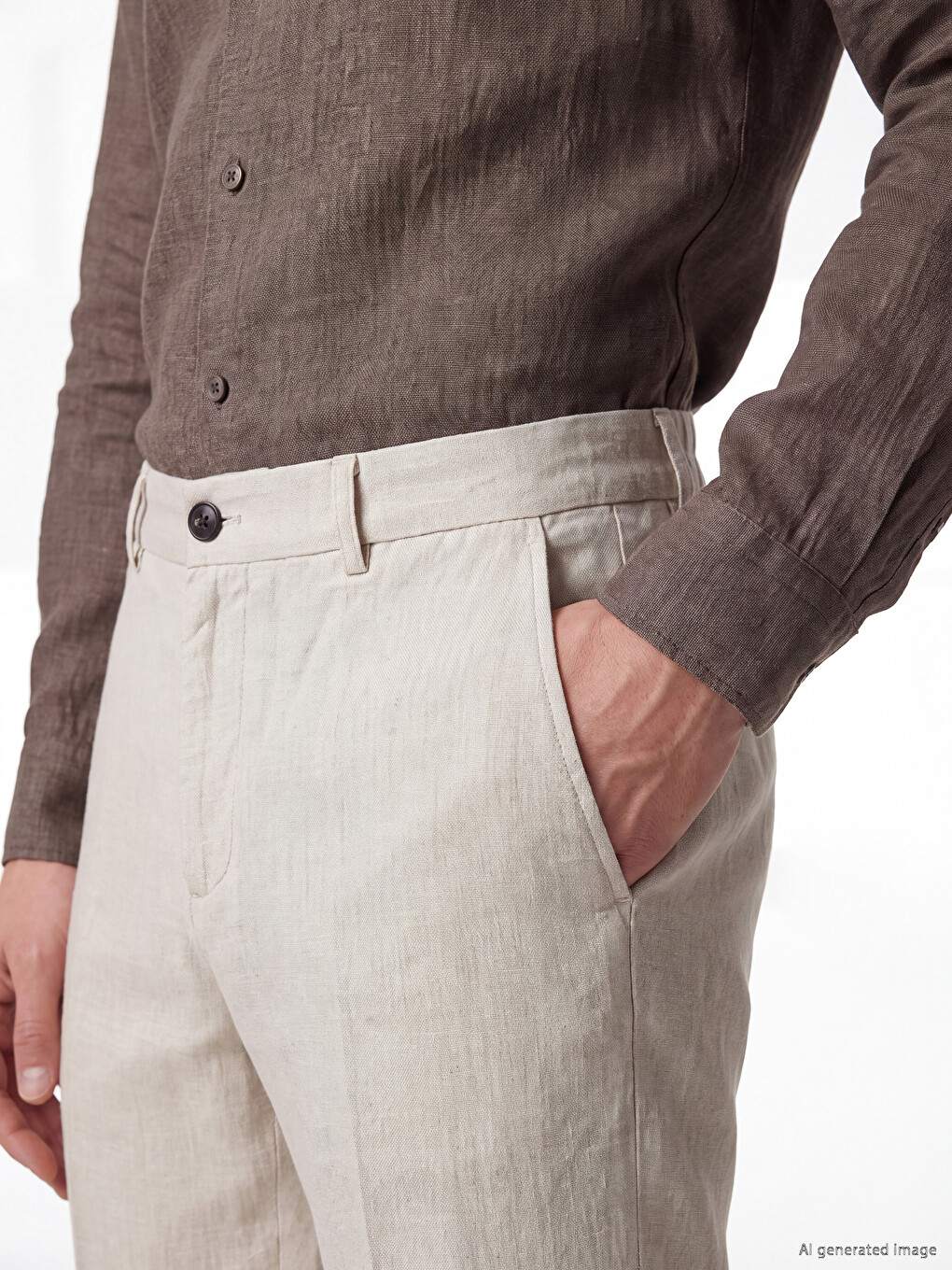 Regular Fit Linen-look Men's Trousers-3