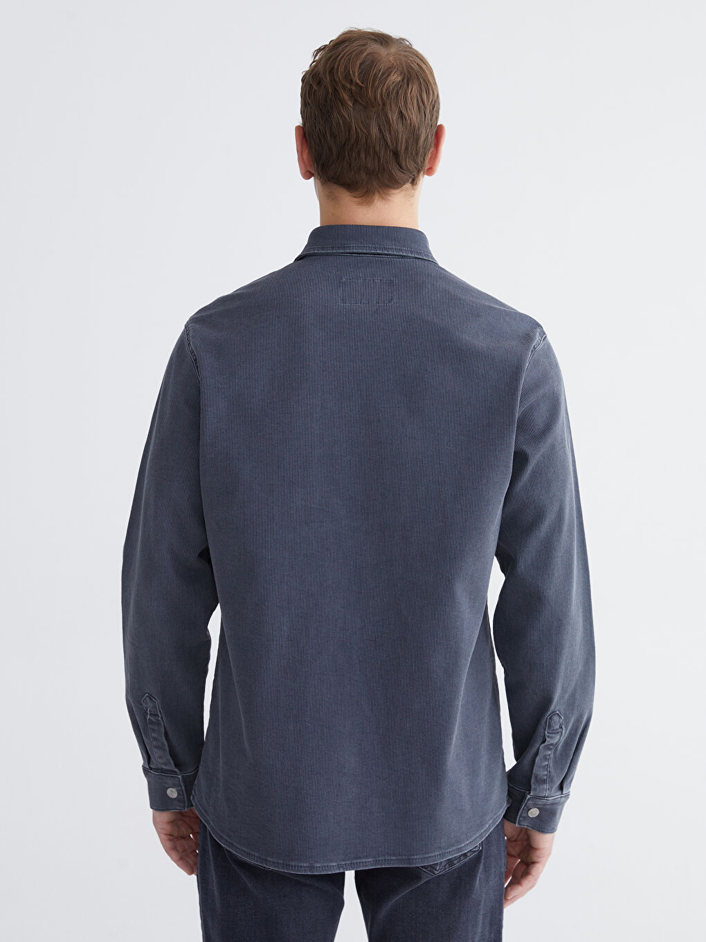 Gri Rahat Kalıp Erkek Jean Gömlek-3