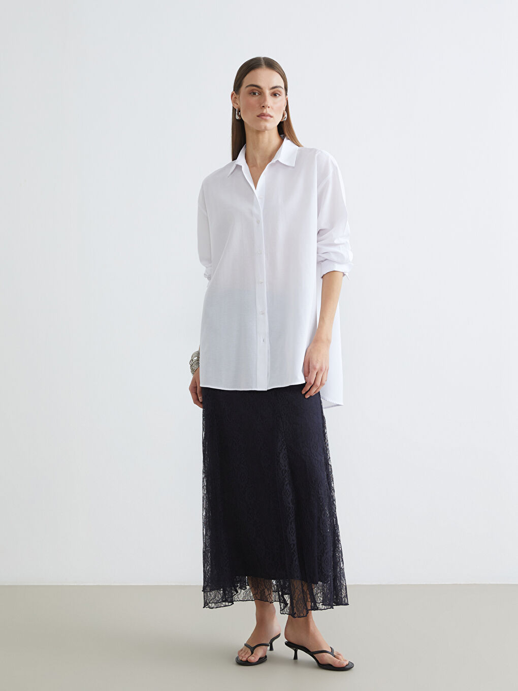 Beyaz Oversize Poplin Kadın Gömlek Tunik-1