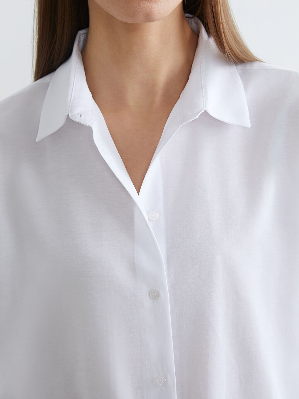 Beyaz Oversize Poplin Kadın Gömlek Tunik-2