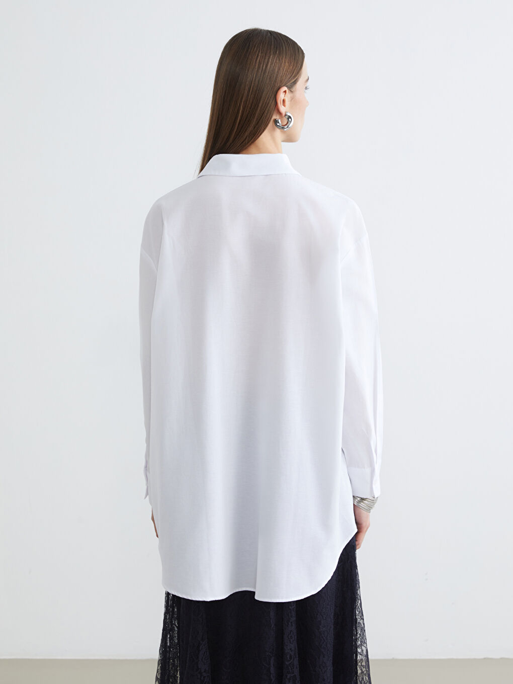 Beyaz Oversize Poplin Kadın Gömlek Tunik-3