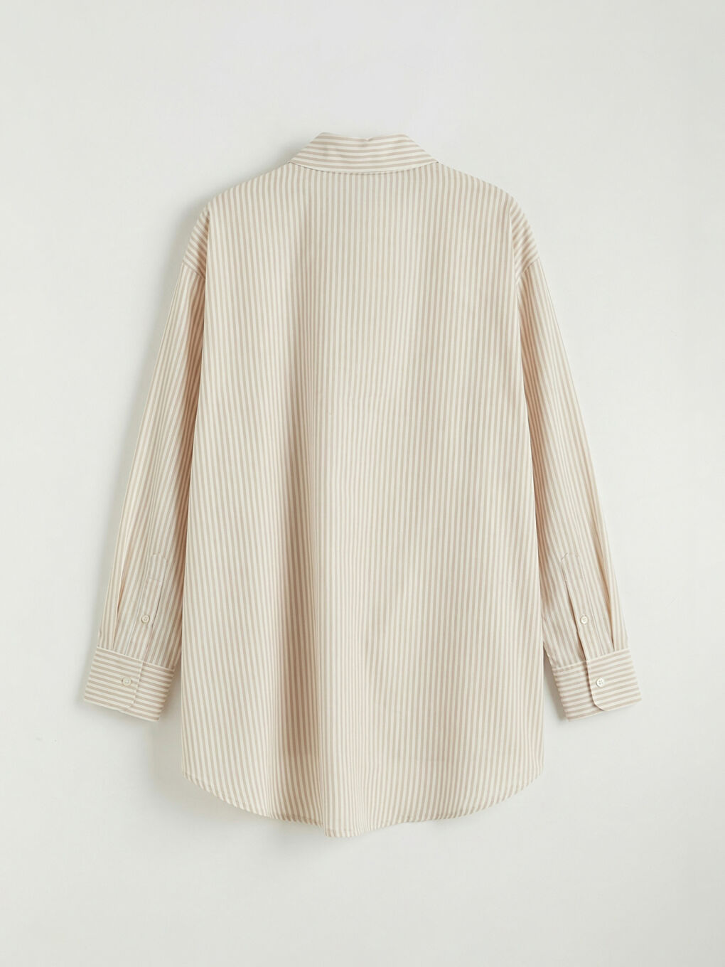 Bej Çizgili Oversize Poplin Kadın Gömlek Tunik-5