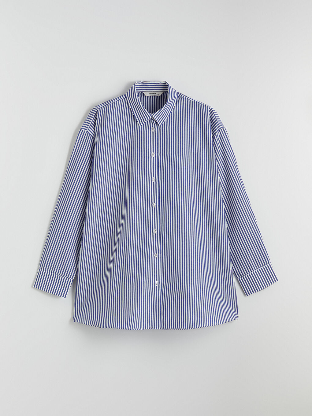 Mavi Çizgili Oversize Poplin Kadın Gömlek Tunik-4