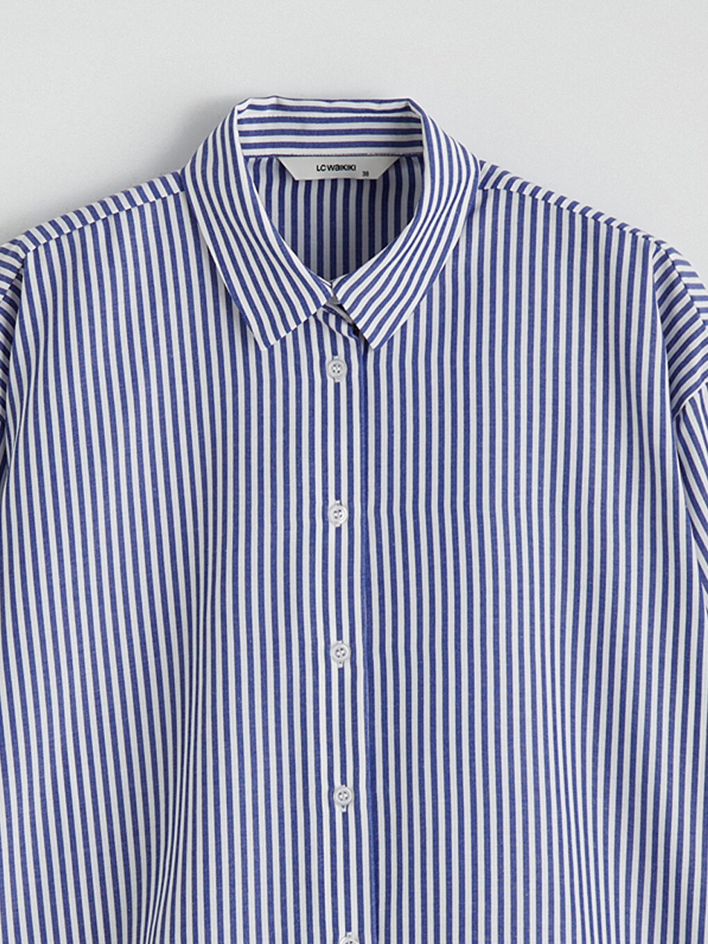 Mavi Çizgili Oversize Poplin Kadın Gömlek Tunik-5