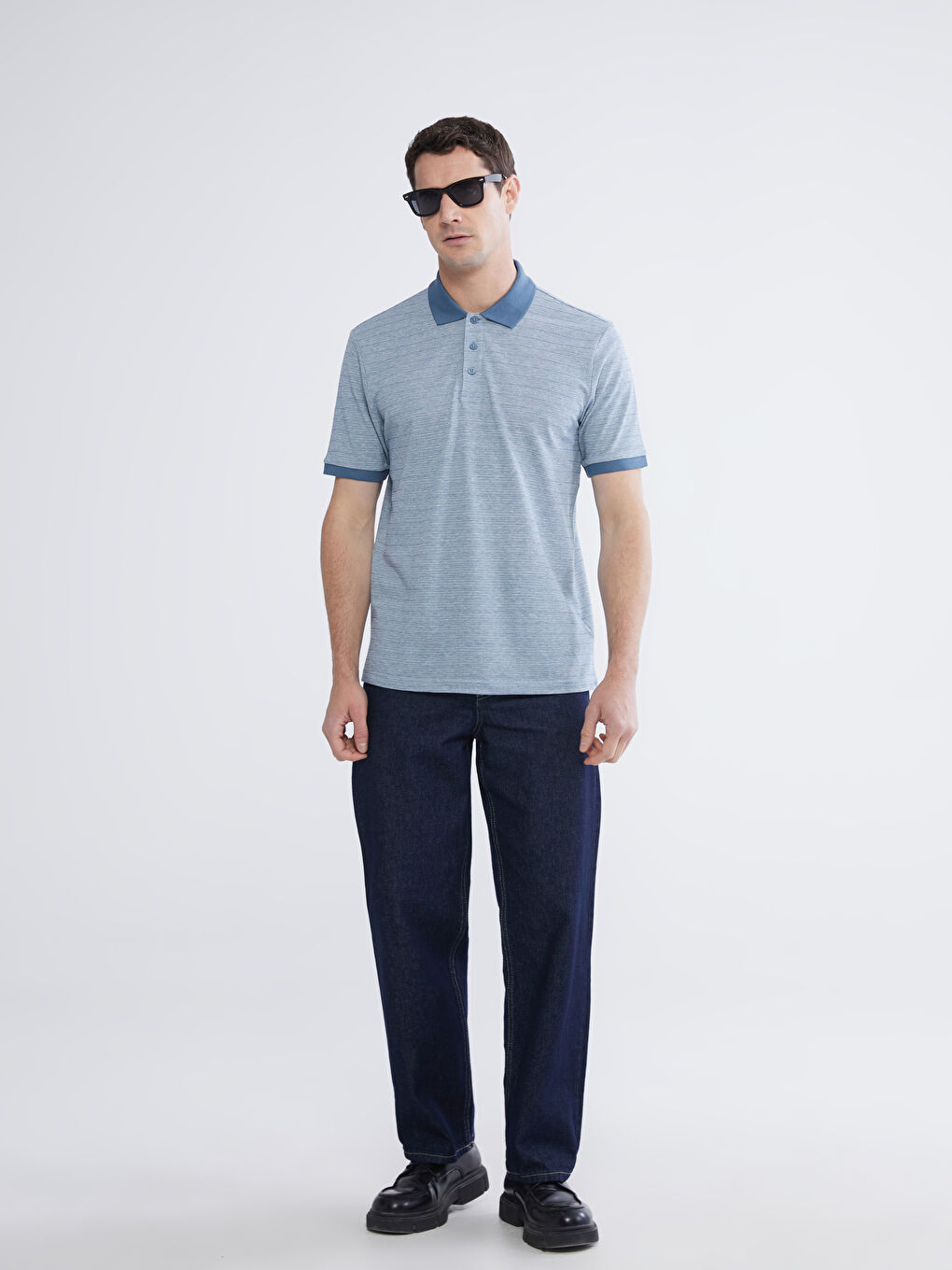 Polo Yaka Çizgili Erkek Tişört	-1