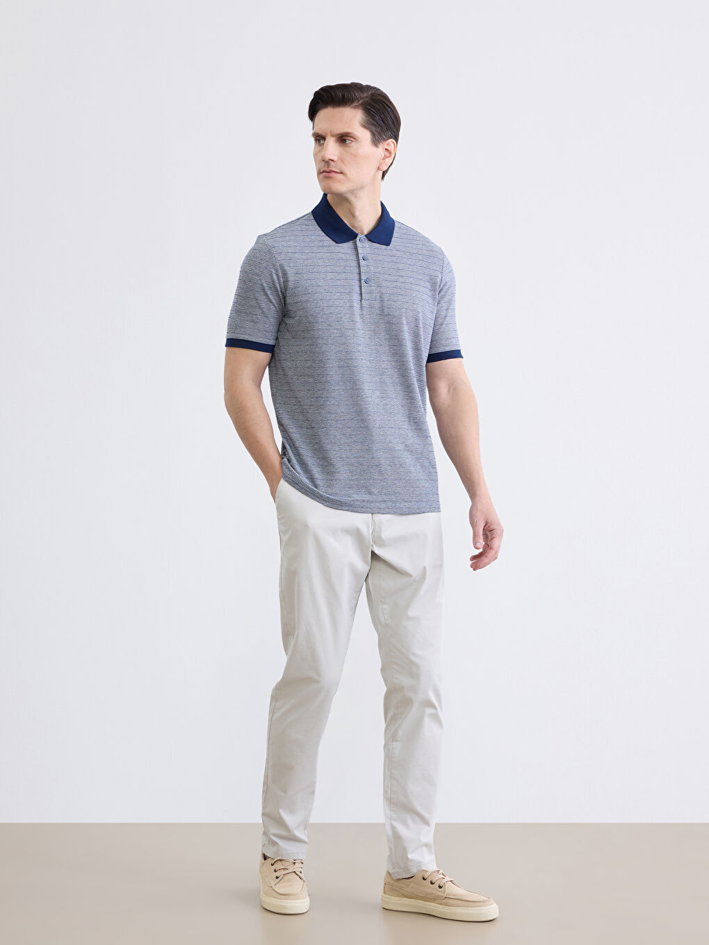 Polo Yaka Çizgili Erkek Tişört	-1