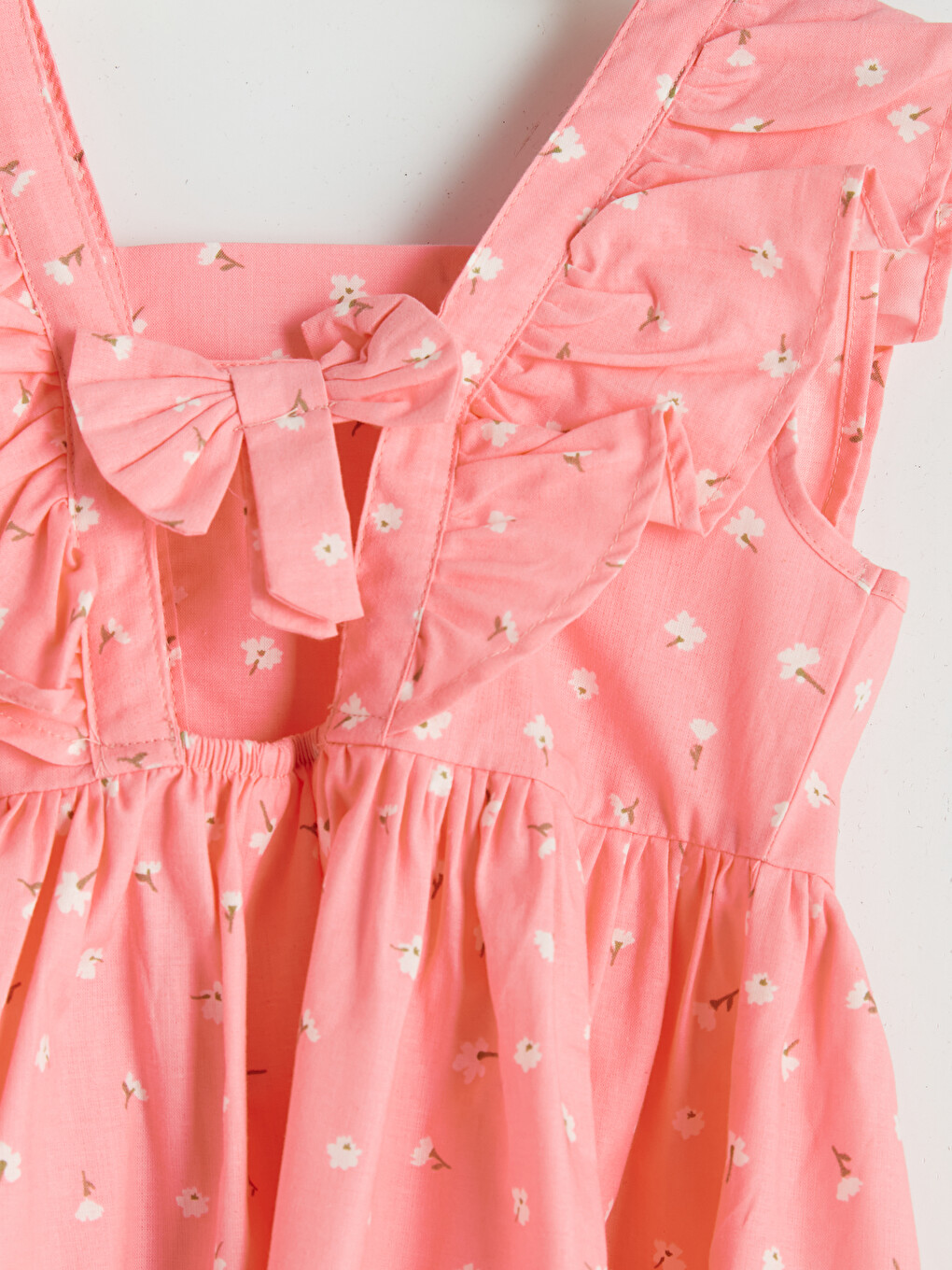 Ruffled Square Neck Printed Girls' Poplin Dress-2