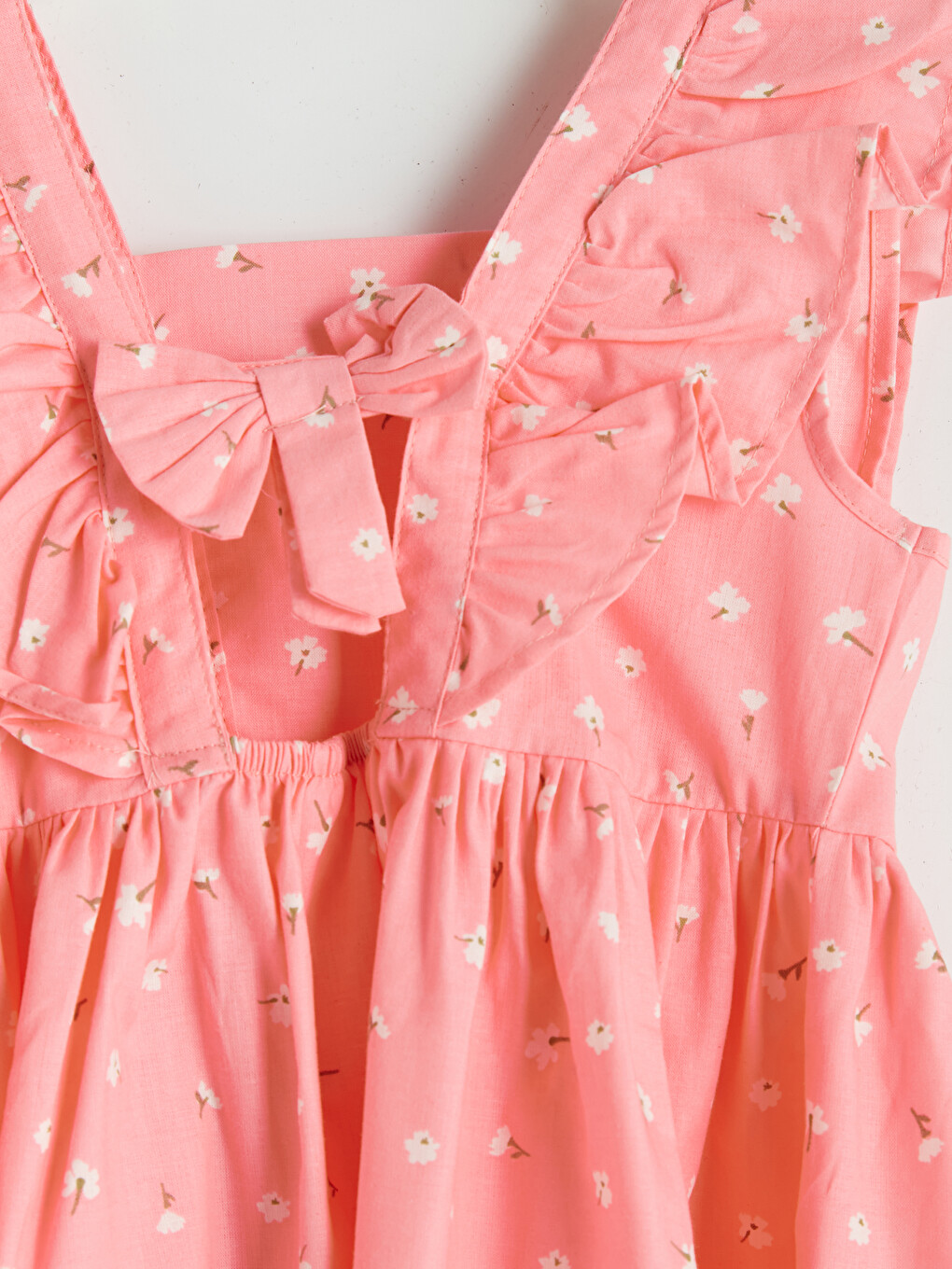 Ruffled Square Neck Printed Girls' Poplin Dress-3