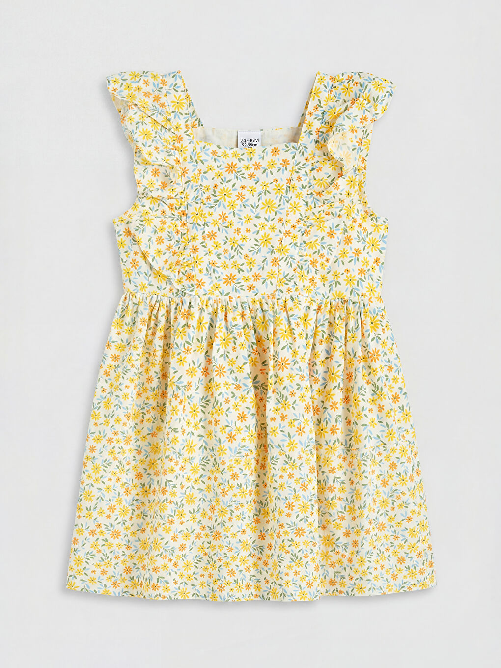 Square Neck Printed Girls' Poplin Dress