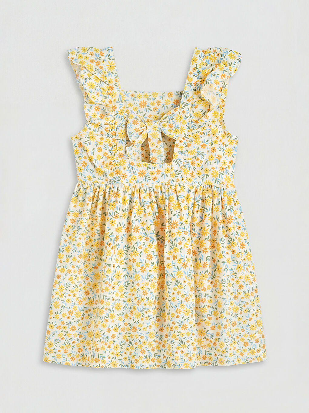 Square Neck Printed Girls' Poplin Dress-1