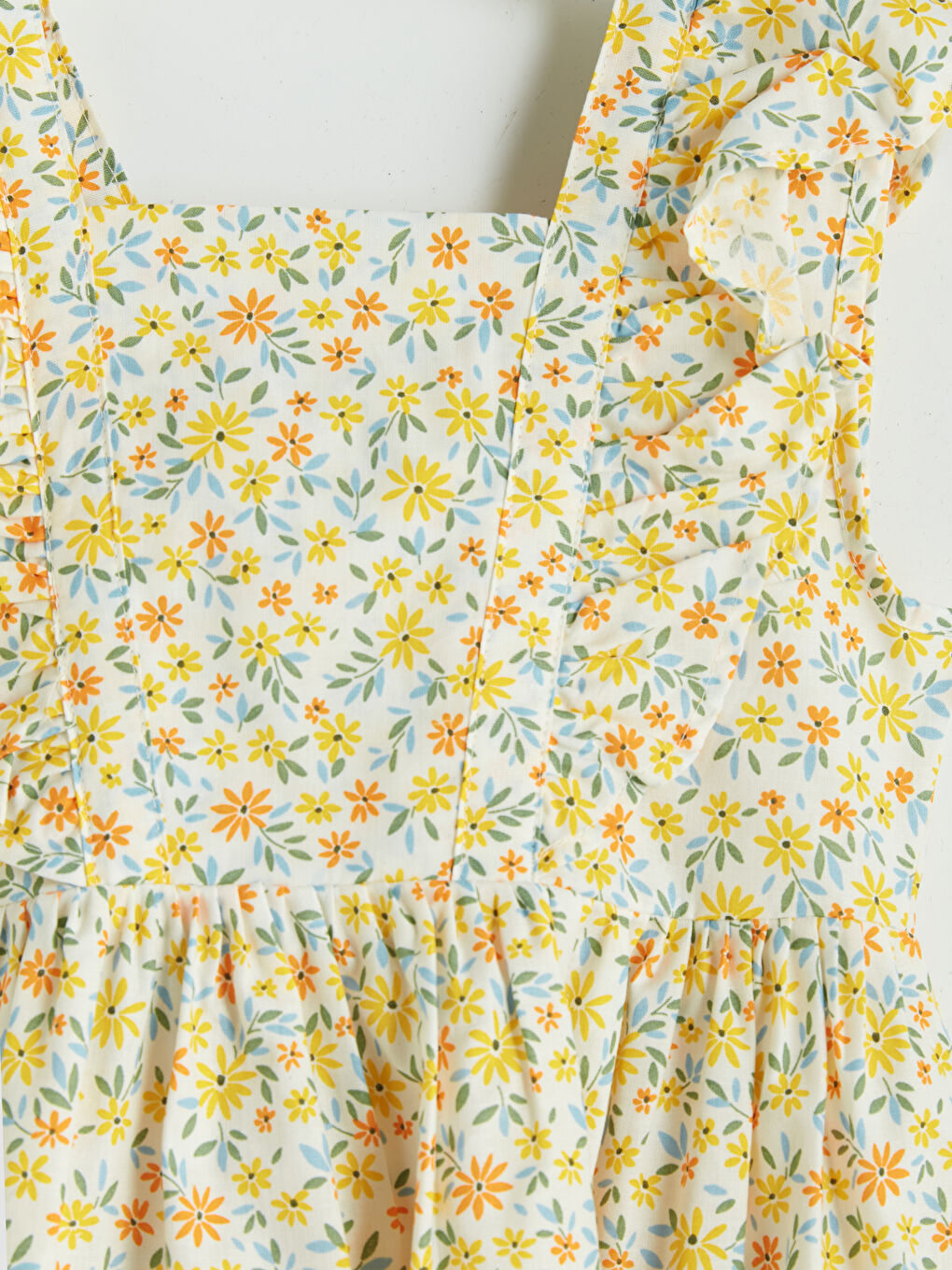 Square Neck Printed Girls' Poplin Dress-2